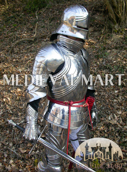 MEDIEVALMART Medieval 15th century Germans knight warrior full body complete metal armour costume with Sword and Chain mail Inner