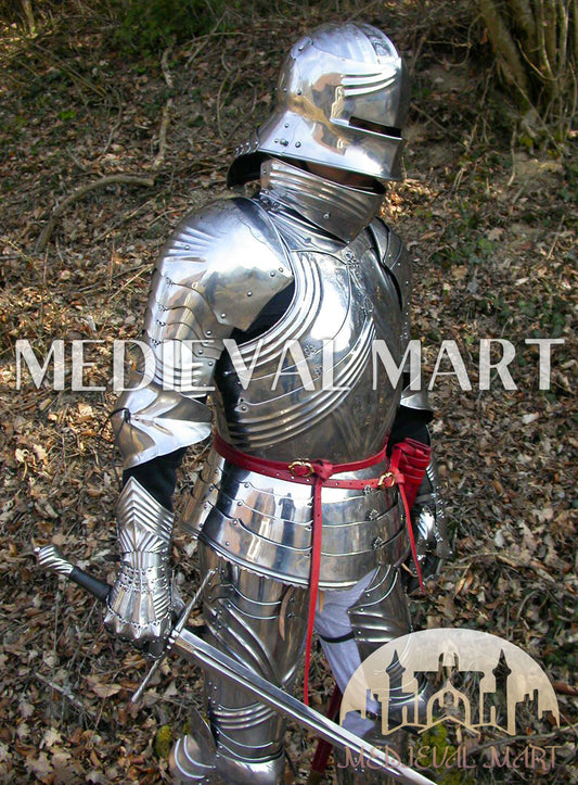 MEDIEVALMART Medieval 15th century Germans knight warrior full body complete metal armour costume with Sword and Chain mail Inner