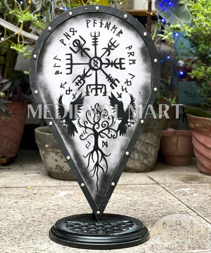 MEDIEVALMART Norse Vegvisir Viking Wooden Shield W/H Ravens & Yggdrasil | Gift for Dad