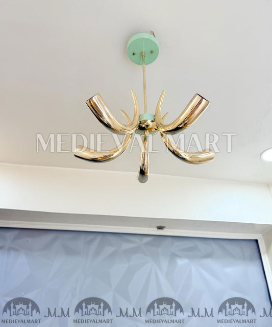 MEDIEVALMART Handmade Brass 5-Arm Chandelier | Mid-Century Modern Light Fixture