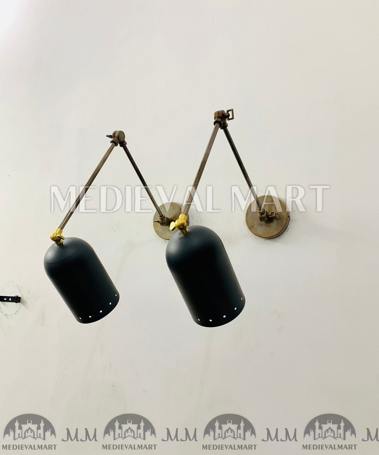 MEDIEVALMART Mid Century 1950's Italian Stilnovo Sconce Lighting Pair Reading Lamp Fixture