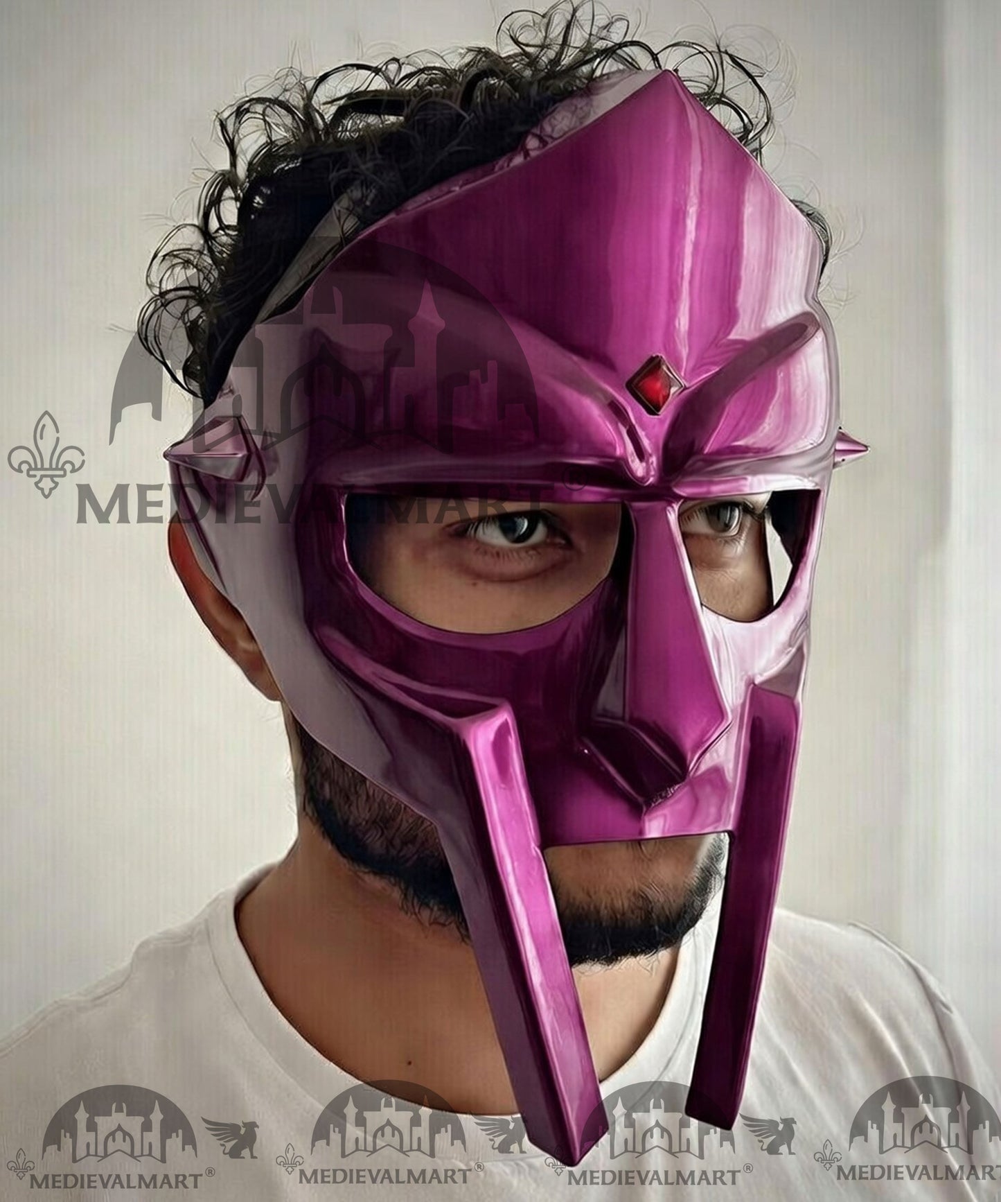 MEDIEVALMART PREMIUM MF DOOM Mask Mad Villain Purple Finish Steel Face Armor