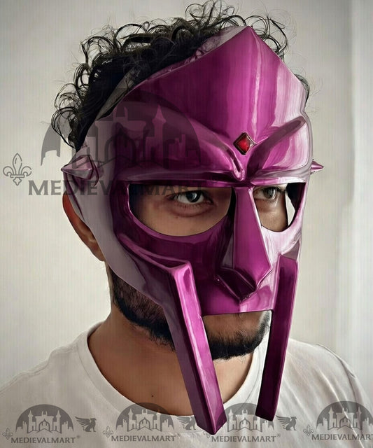 MEDIEVALMART PREMIUM MF DOOM Mask Mad Villain Purple Finish Steel Face Armor