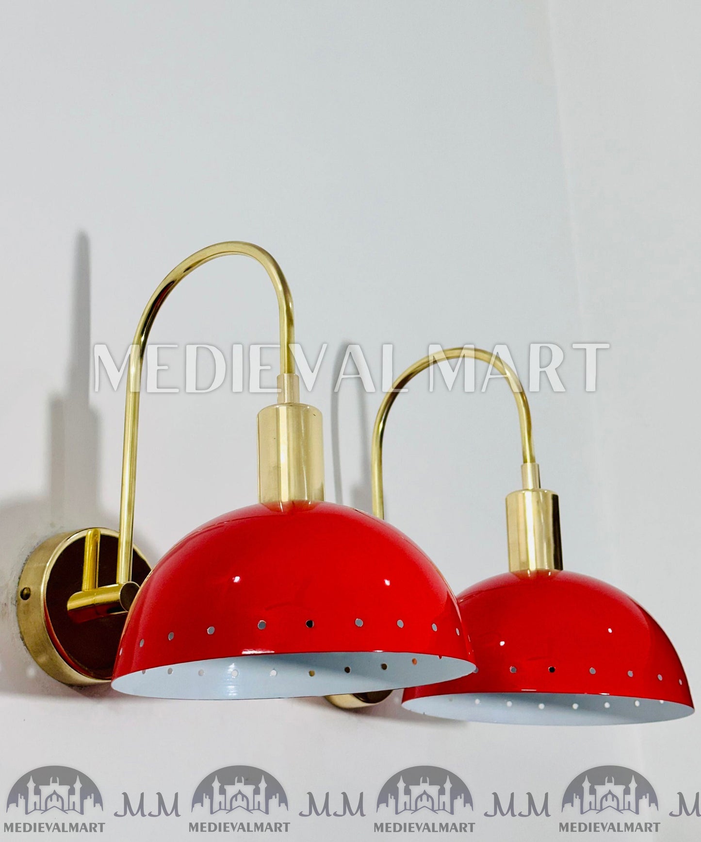 MEDIEVALMART Handmade Mid Century Modern Red Sconce Pair: Italian Diabolo Wall Lights