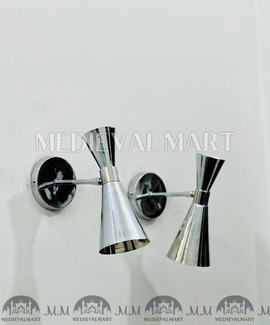 MEDIEVALMART Italian Diabolo Wall Sconces: Chrome Brass Wall Lights (Pair)