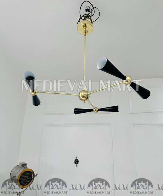 MEDIEVALMART Modern Brass Sputnik 3 Arm Chandelier | Mid Century Stilnovo Style Light Fixture