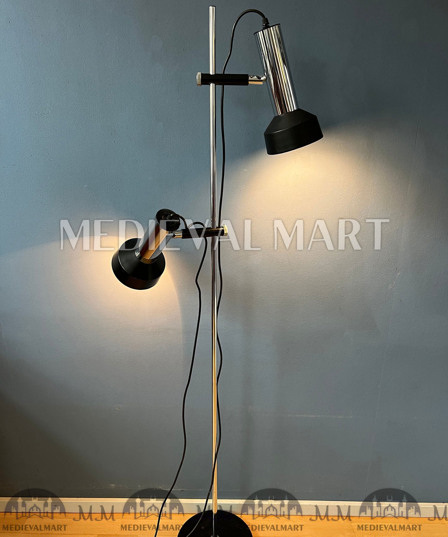 MEDIEVALMART Mid Century Italian Floor Lamp with Two Black/Chrome Spots