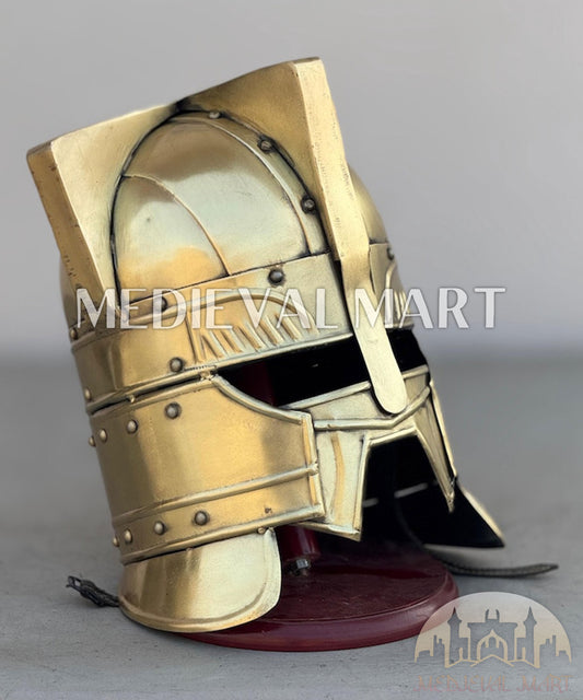 MEDIEVALMART Moria Dwarves Shiny Gold Finished Helmet W/H Free Stand | LOTR Props