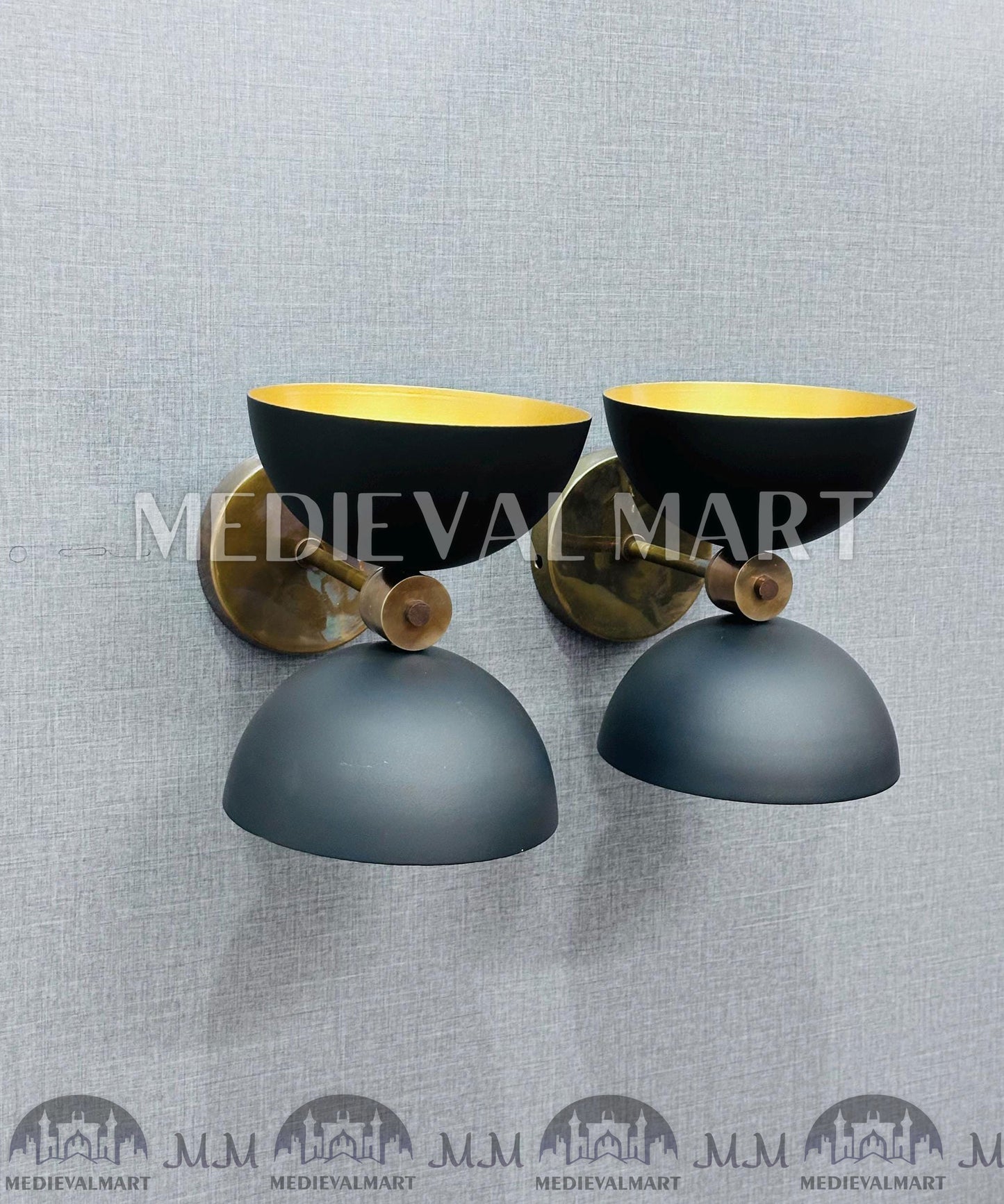 MEDIEVALMART Mid Century Handcrafted Brass Wall Sconce Modern Black & Gold Bedside Light