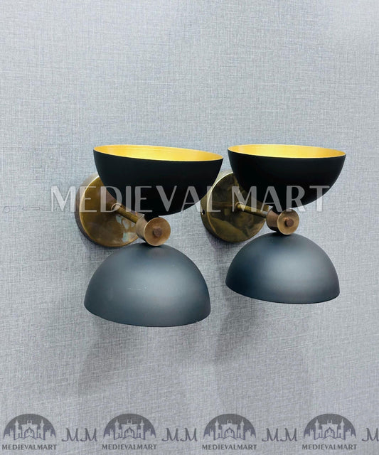 MEDIEVALMART Mid Century Handcrafted Brass Wall Sconce Modern Black & Gold Bedside Light