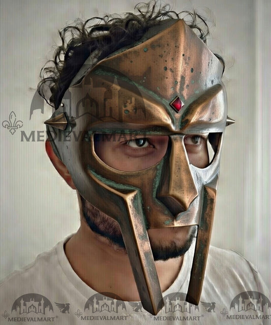 MEDIEVALMART PREMIUM MF DOOM Mask Mad Villain Patina Bronze Finish Steel Face Armor