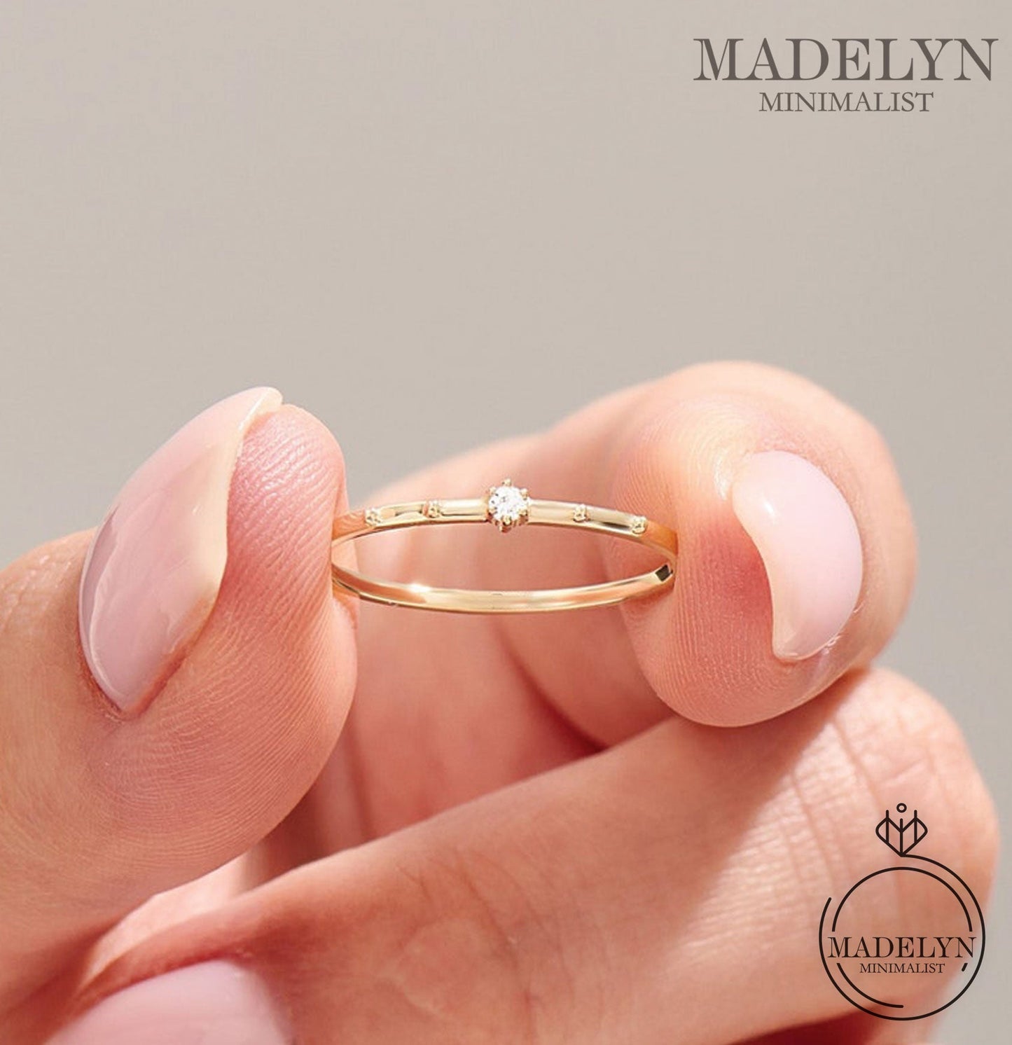 MADELYN MINIMALIST 14k Solid Gold Minimalist Dainty Solitaire Tiny Diamond Promise | Gift For Her, Mom