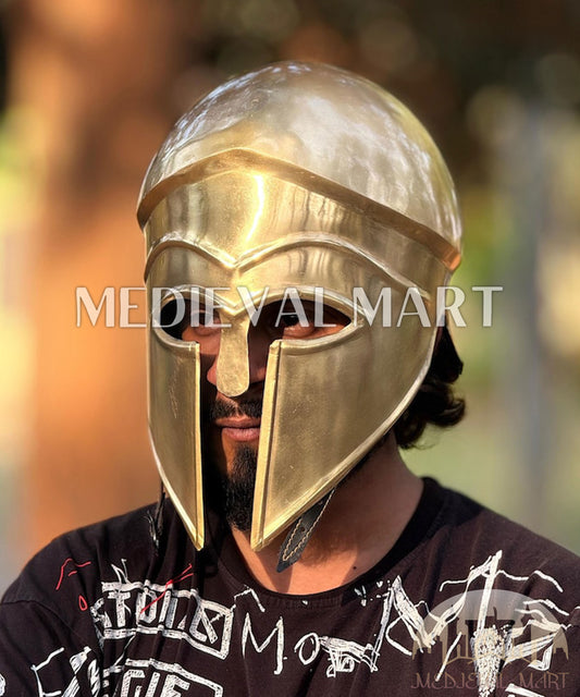 MEDIEVALMART "4th Cen BCE" Greek Hoplites Corinthian Gold Finish Helmet W/H Free Stand | Greek Props