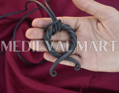 MEDIEVALMART Hand Forged Medieval Twisted Troll Cross Iron Pendent With Leather Cord