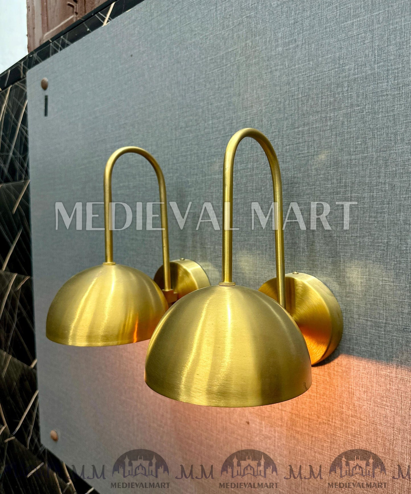 MEDIEVALMART Brass Diabolo Wall Sconce Pair Mid-Century Modern Plug-In Light