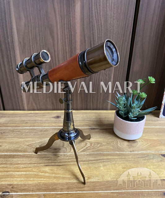 MEDIEVALMART Nautical Handmade Brass Telescope on a Metal Stand Decorative Gift for Dad