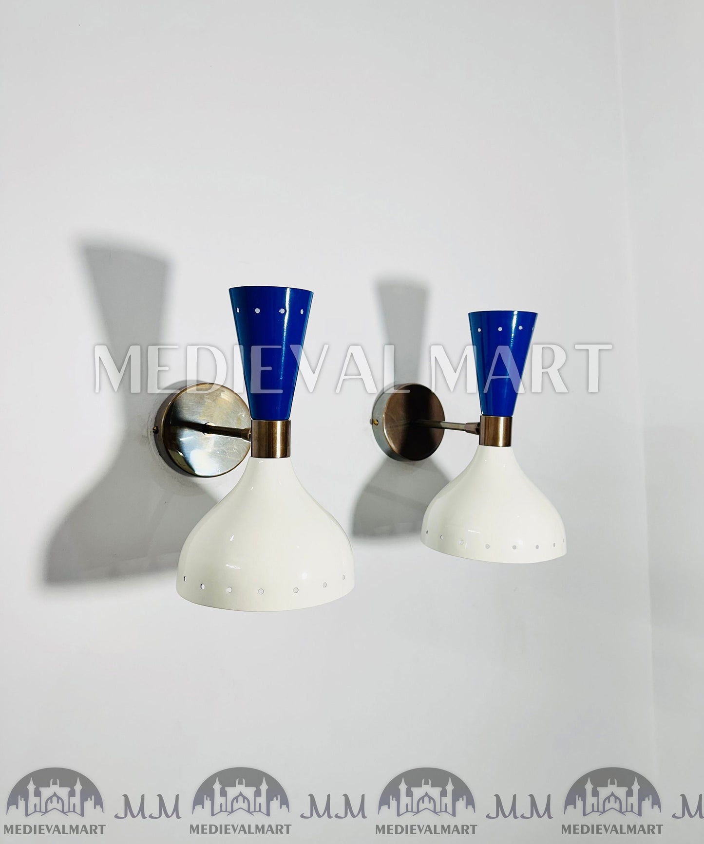 MEDIEVALMART Mid-Century Modern Brass Wall Sconce - Italian Diabolo Style - Set of 2