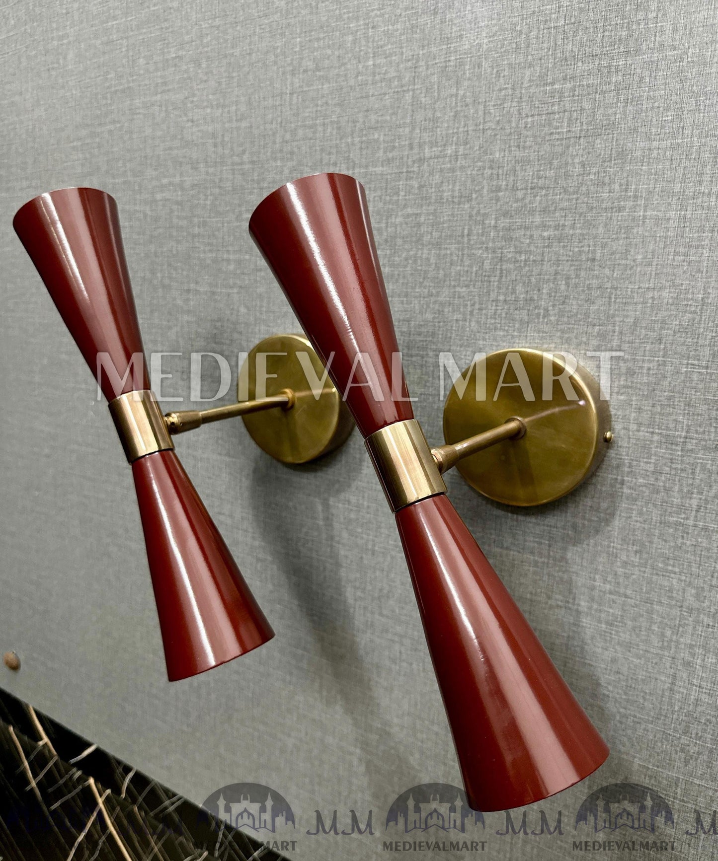 MEDIEVALMART Mid Century Modern Wall Sconce Italian Diabolo Brass Light