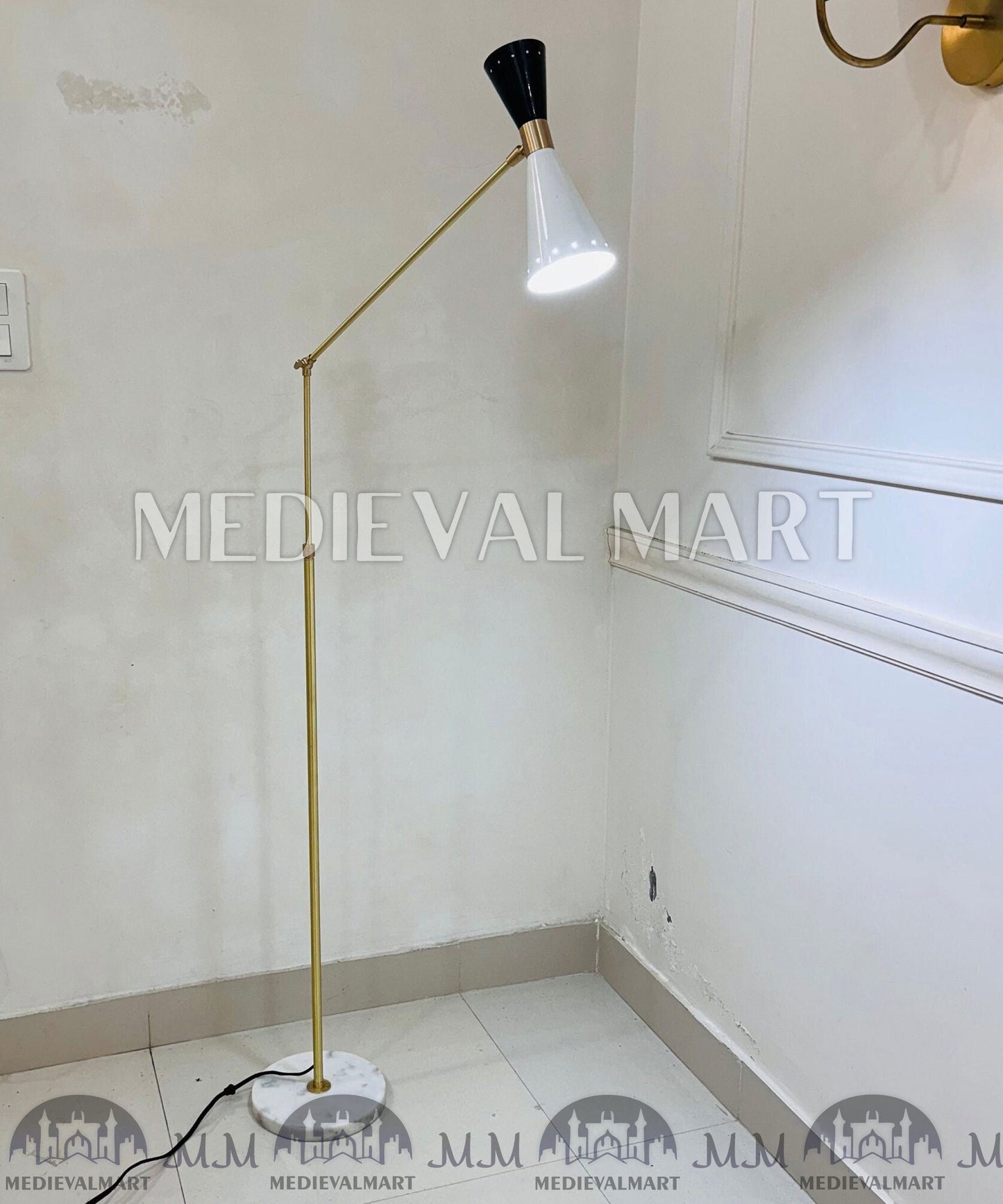 MEDIEVALMART Handmade Brass Adjustable Floor Lamp - Mid Century Modern Stilnovo Style
