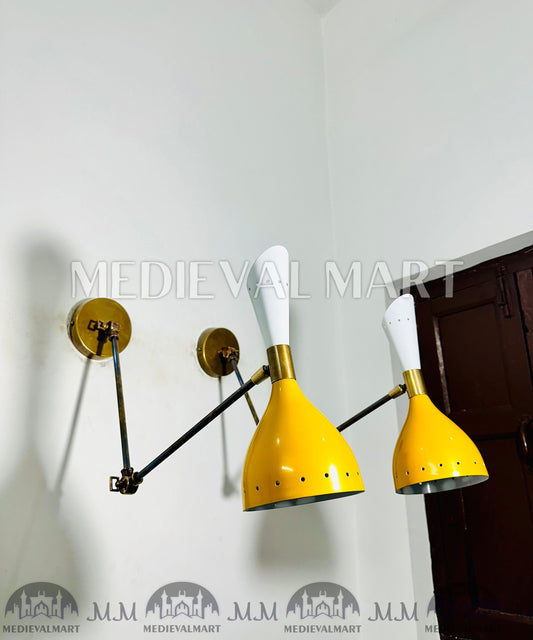 MEDIEVALMART Mid Century Modern Brass Diabolo Wall Sconce - Italian Design