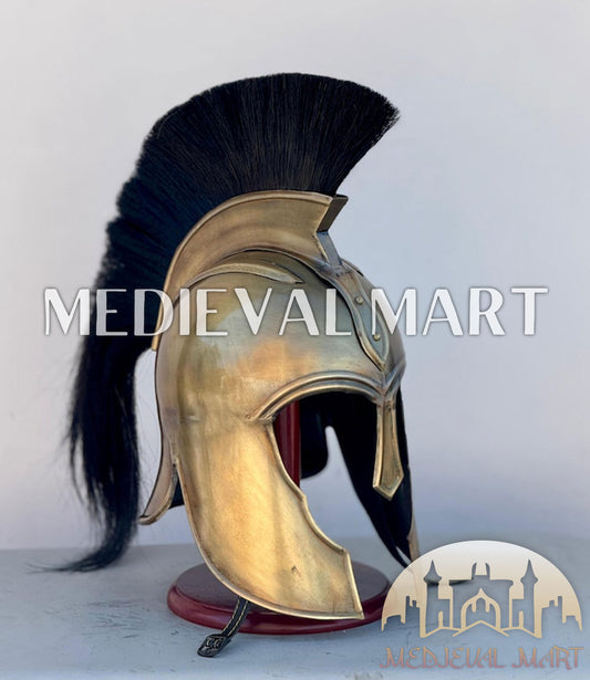 MEDIEVALMART "Achilles" Gold Finish Trojan Warrior Helmet W/H Free Stand | Troy Props
