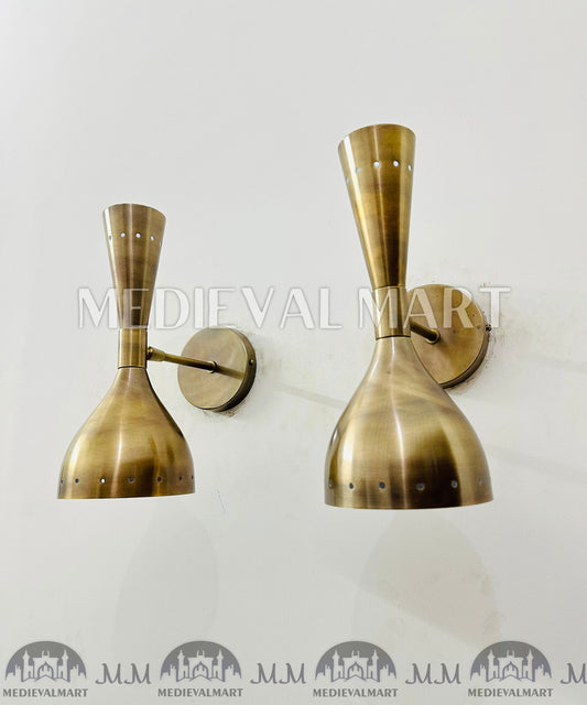MEDIEVALMART 1950's Mid Century Brass Italian Diabolo Wall Sconce Fixture Lamps Diabolo Pair