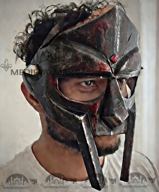 MEDIEVALMART PREMIUM MF DOOM Mask Mad Villain Battle Damage Black Finish Steel Face Armor