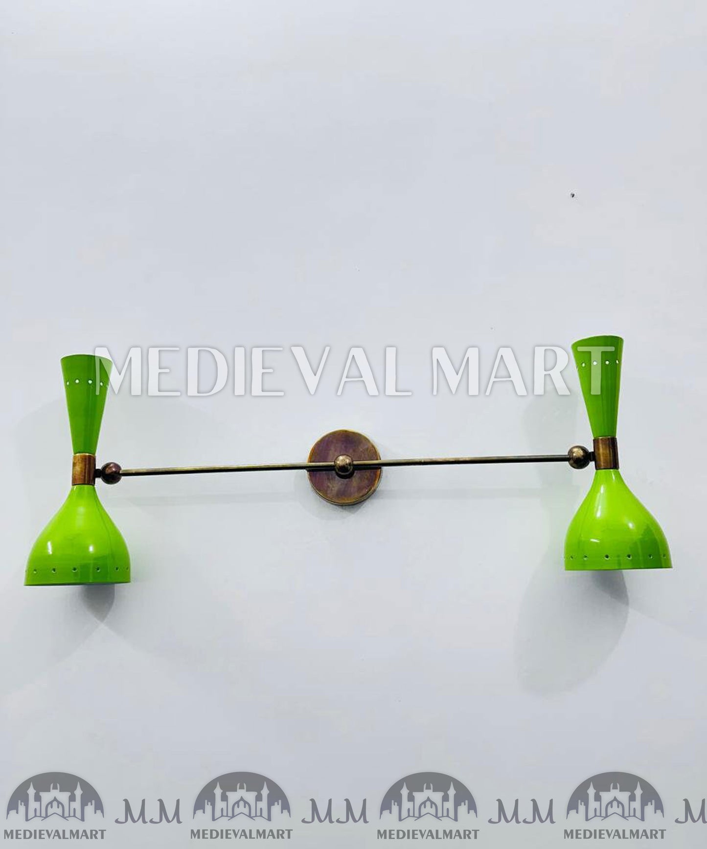 MEDIEVALMART Olive Green Diabolo Wall Sconce: Mid Century Italian Brass Light