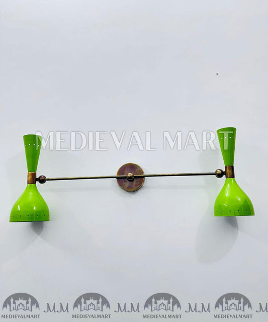 MEDIEVALMART Olive Green Diabolo Wall Sconce: Mid Century Italian Brass Light