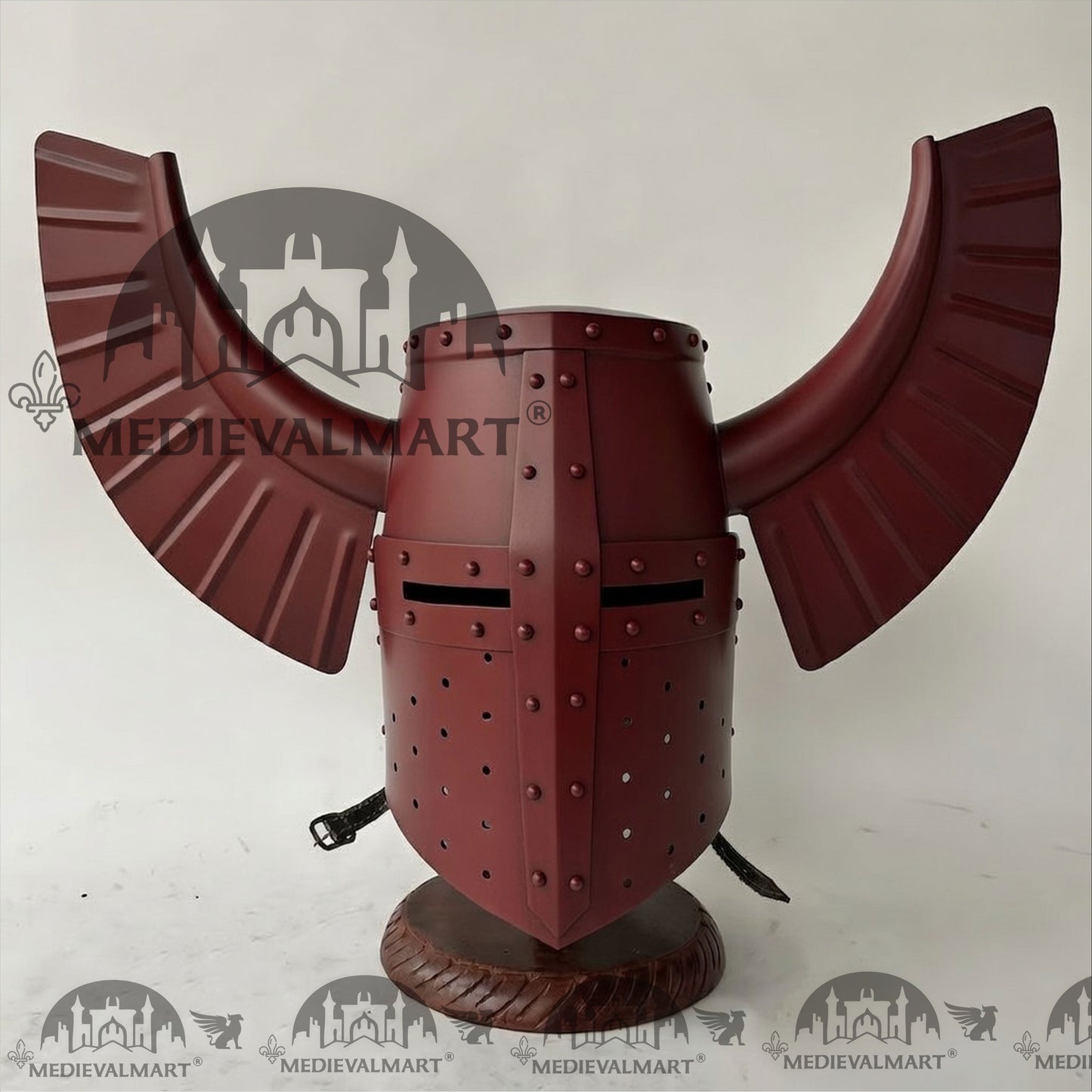 MEDIEVALMART Medieval Templar Warrior Teutonic Antique Red Finish Wing Helmet with Free Stand