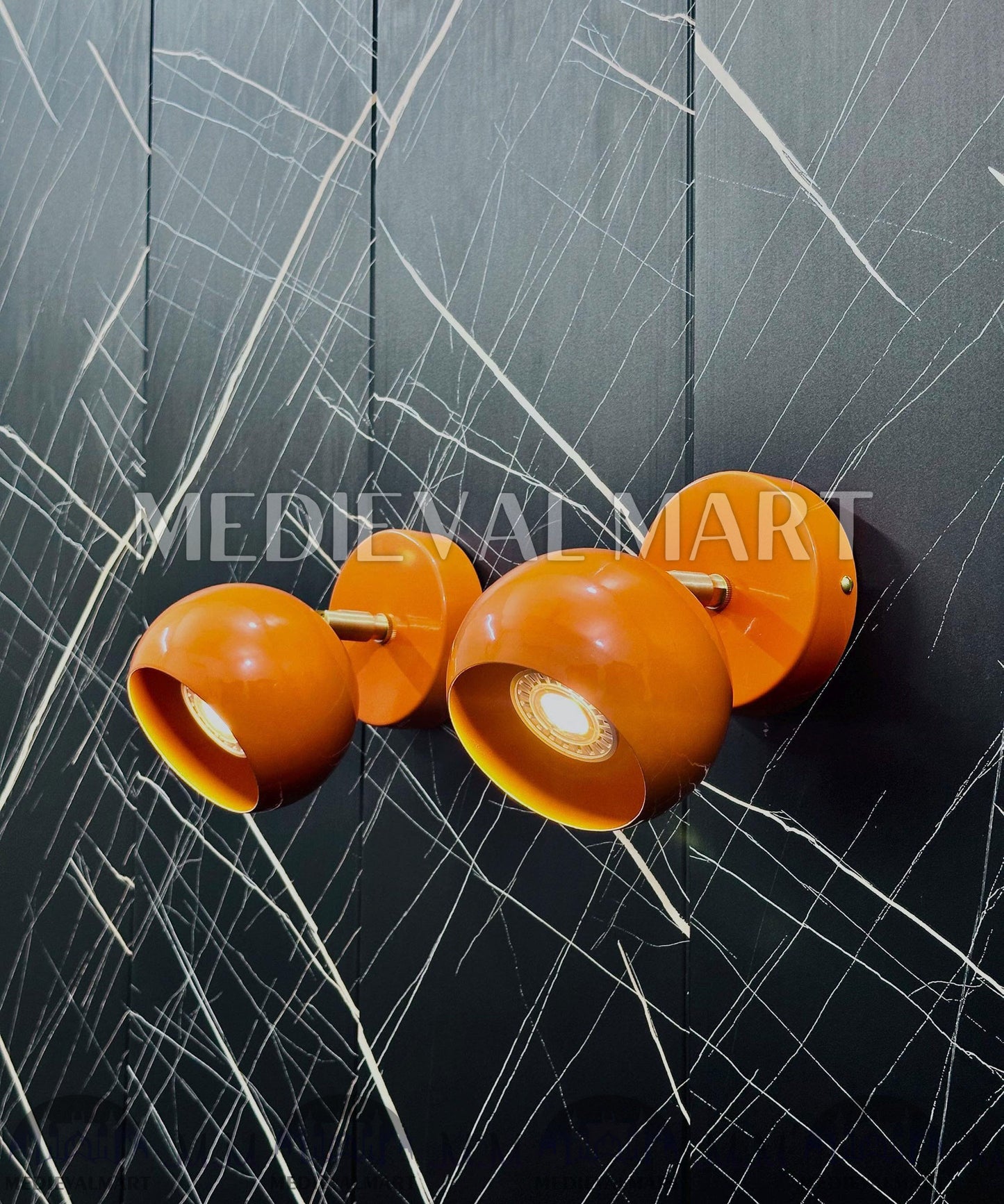 MEDIEVALMART Handcrafted Brass Wall Sconce: Orange Mid-Century Modern Bedside Light
