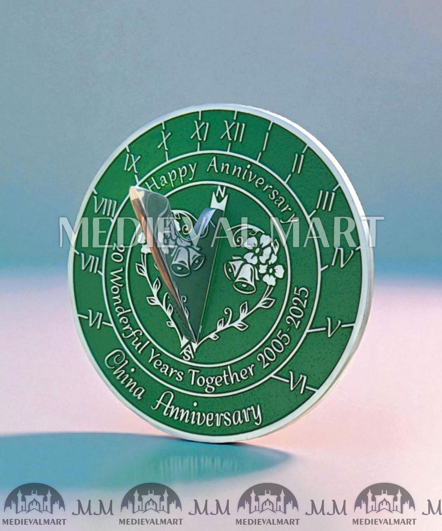 MEDIEVALMART 20th "Wonderful Years" China Anniversary Sundial Clock Best Gift For Anniversary Day