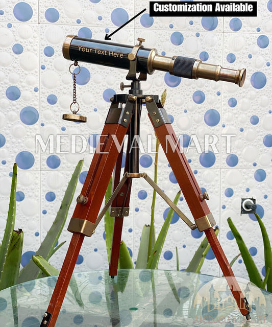 MEDIEVALMART Nautical Vintage Brass Telescope W/H Adjustable Wooden Tripod: Nautical Decor