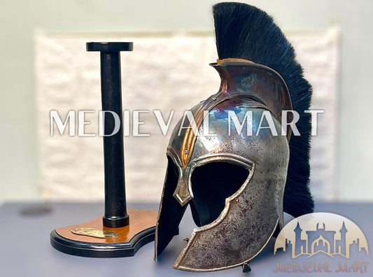 MEDIEVALMART "Achilles" Antique Finish Trojan Warrior Helmet W/H Free Stand | Troy Props
