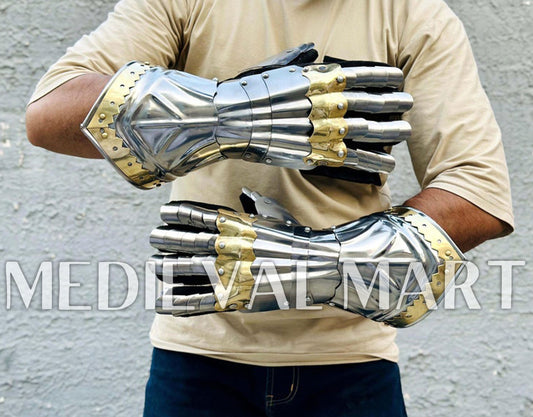 MEDIEVALMART Medieval Knight Steel Gothic Gauntlet Armor Set - LARP Armor