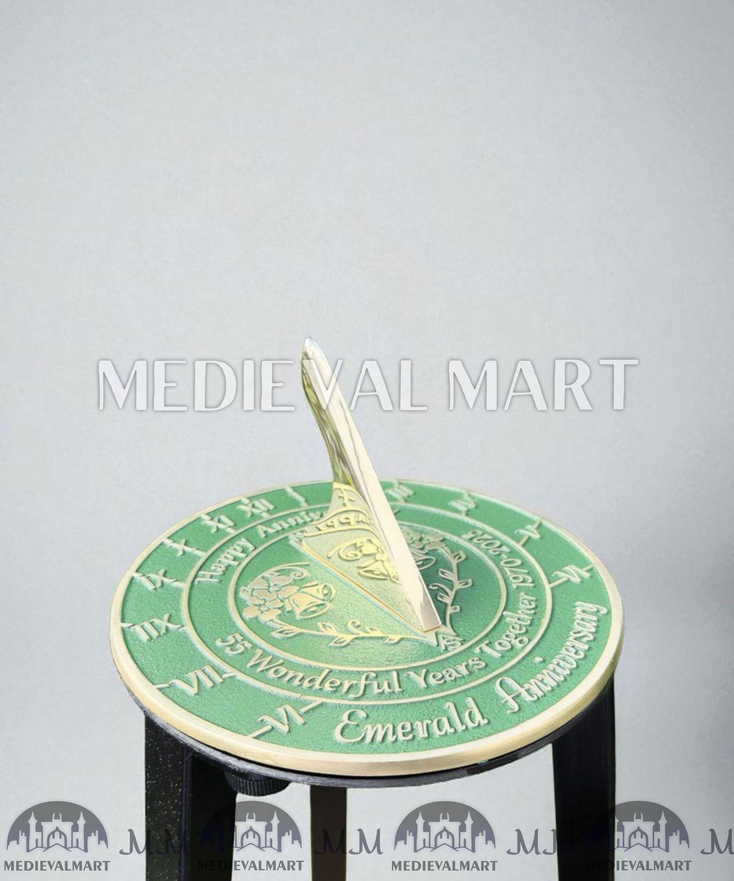 MEDIEVALMART 55th "Wonderful Years" Emerald Anniversary Sundial Clock Best Gift For Anniversary Day