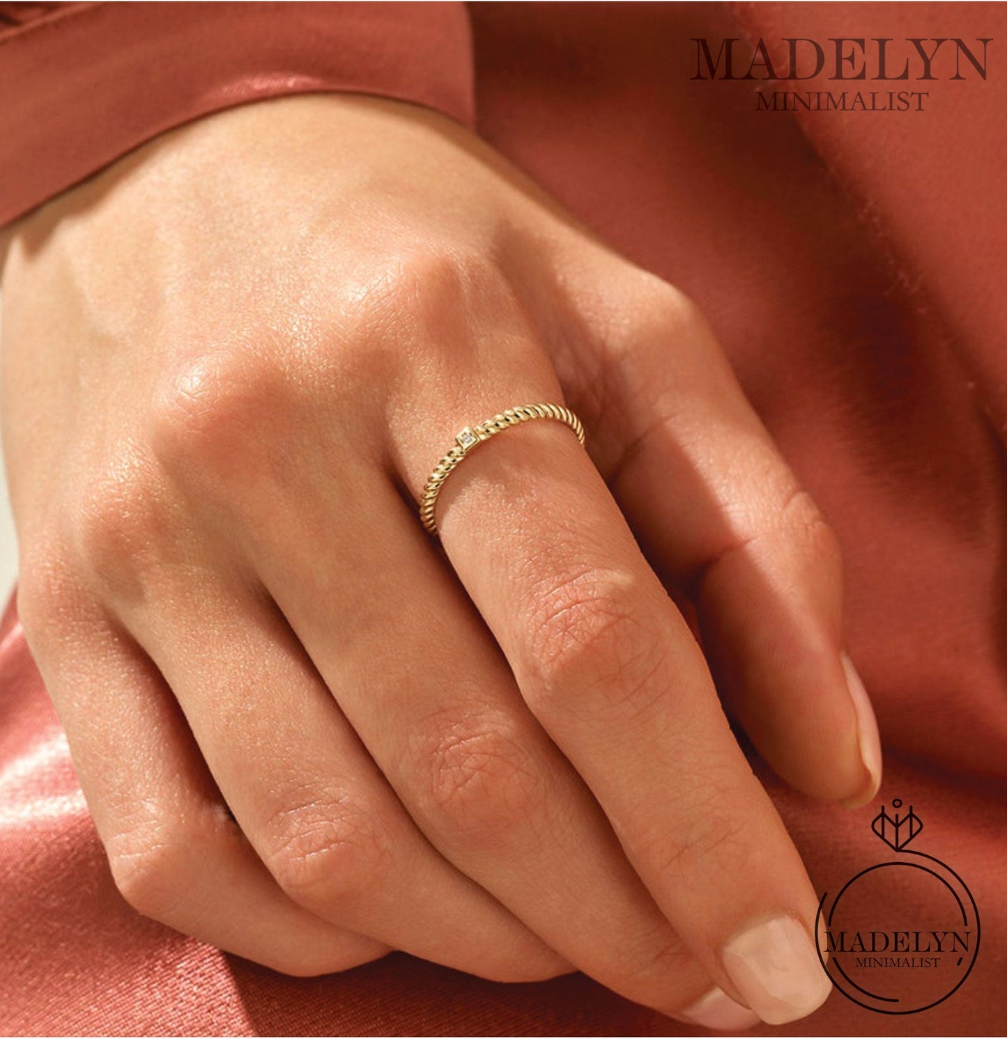 MADELYN MINIMALIST 14k Solid Gold Minimalist Twist Ring, Dainty Stacking Ring for Women | Gift for Wife