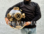 MEDIEVALMART Antique Black Finish Diving Helmet With Wooden Base