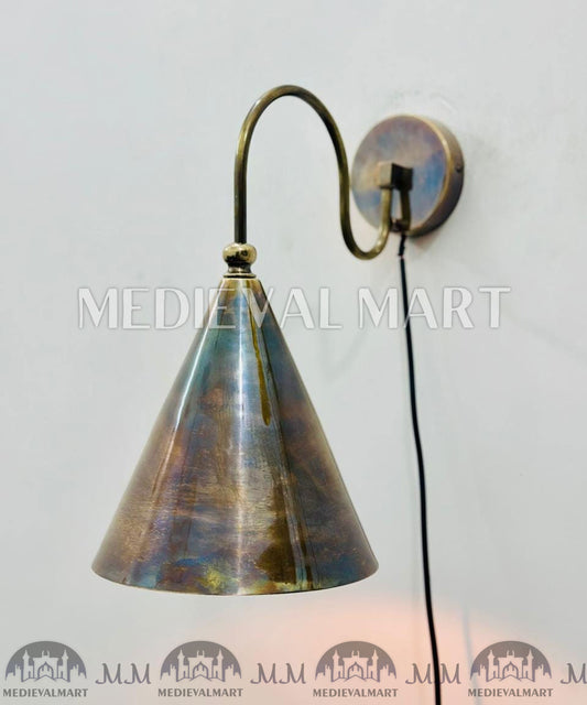 MEDIEVALMART Handcrafted Solid Brass Wall Sconce: Mid-Century Style Vanity Lighting