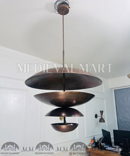 MEDIEVALMART Handcrafted Raw Brass Chandelier: Mid Century Modern Ceiling Light