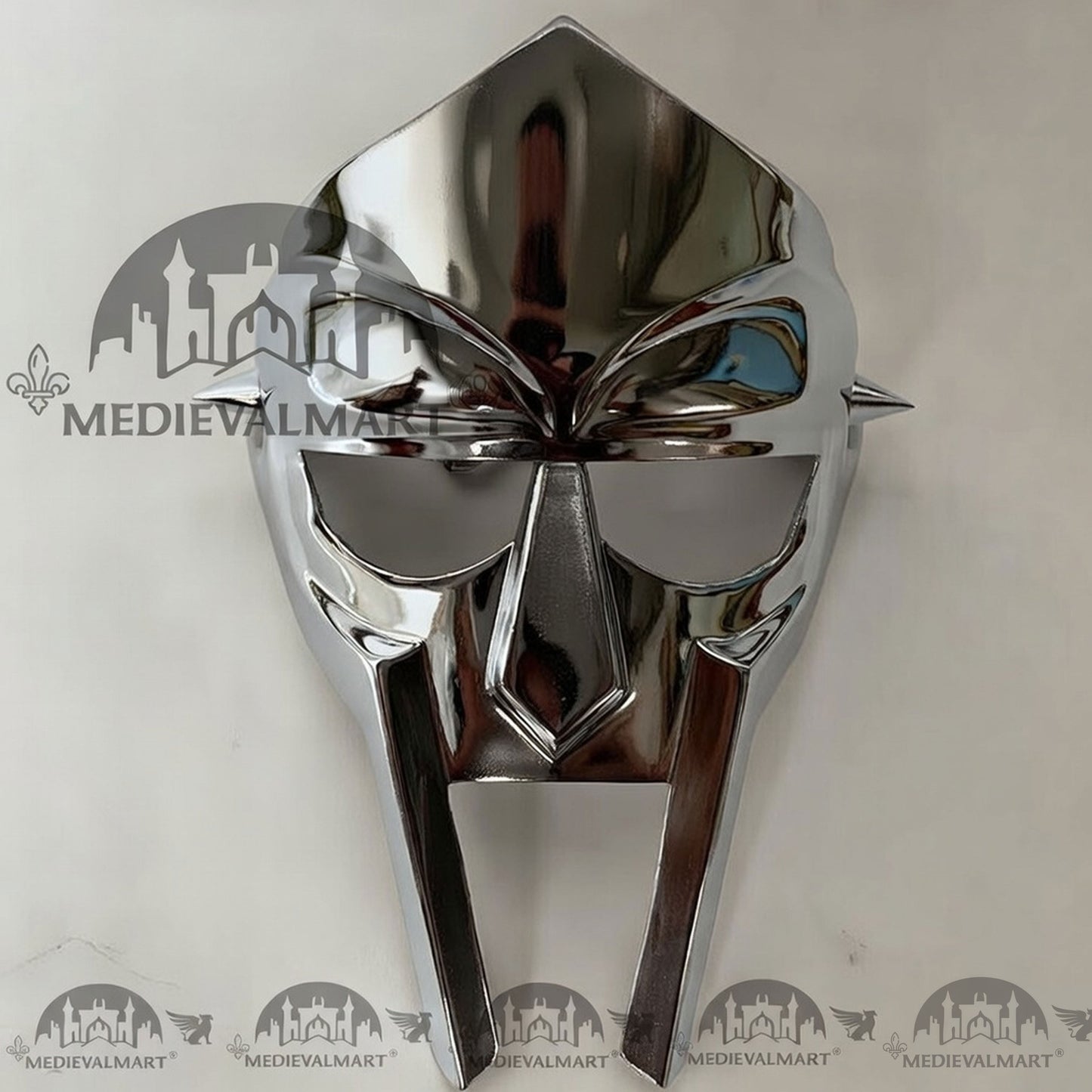 MEDIEVALMART MF DOOM Mask Mad-villain Silver Finish Steel Face Armor