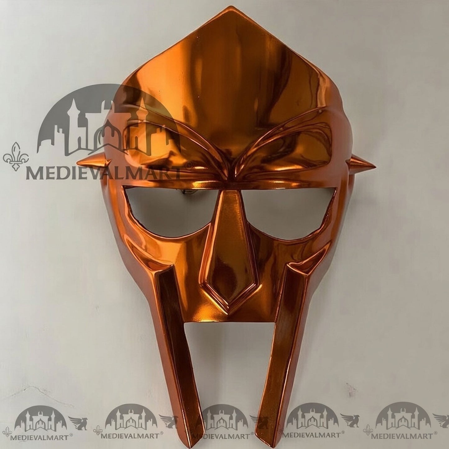 MEDIEVALMART MF DOOM Mask Mad-villain Orange Gold Finish Steel Face Armor