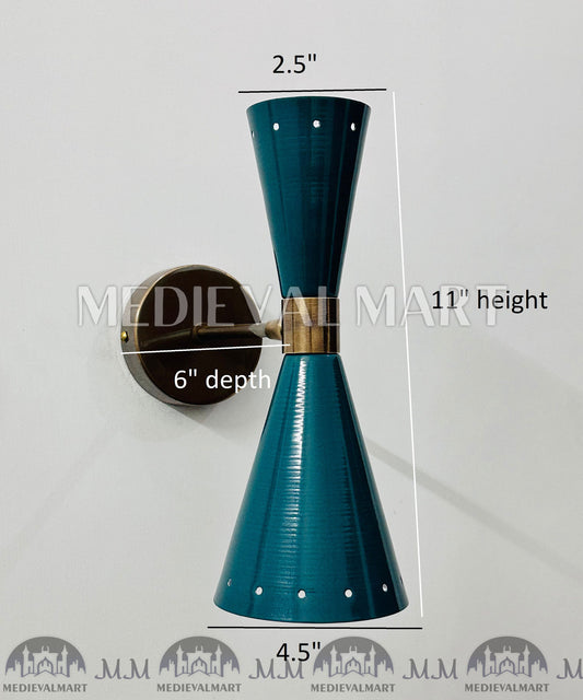 MEDIEVALMART Turquoise Brass Wall Sconce: Mid Century Italian Stilnovo Lighting