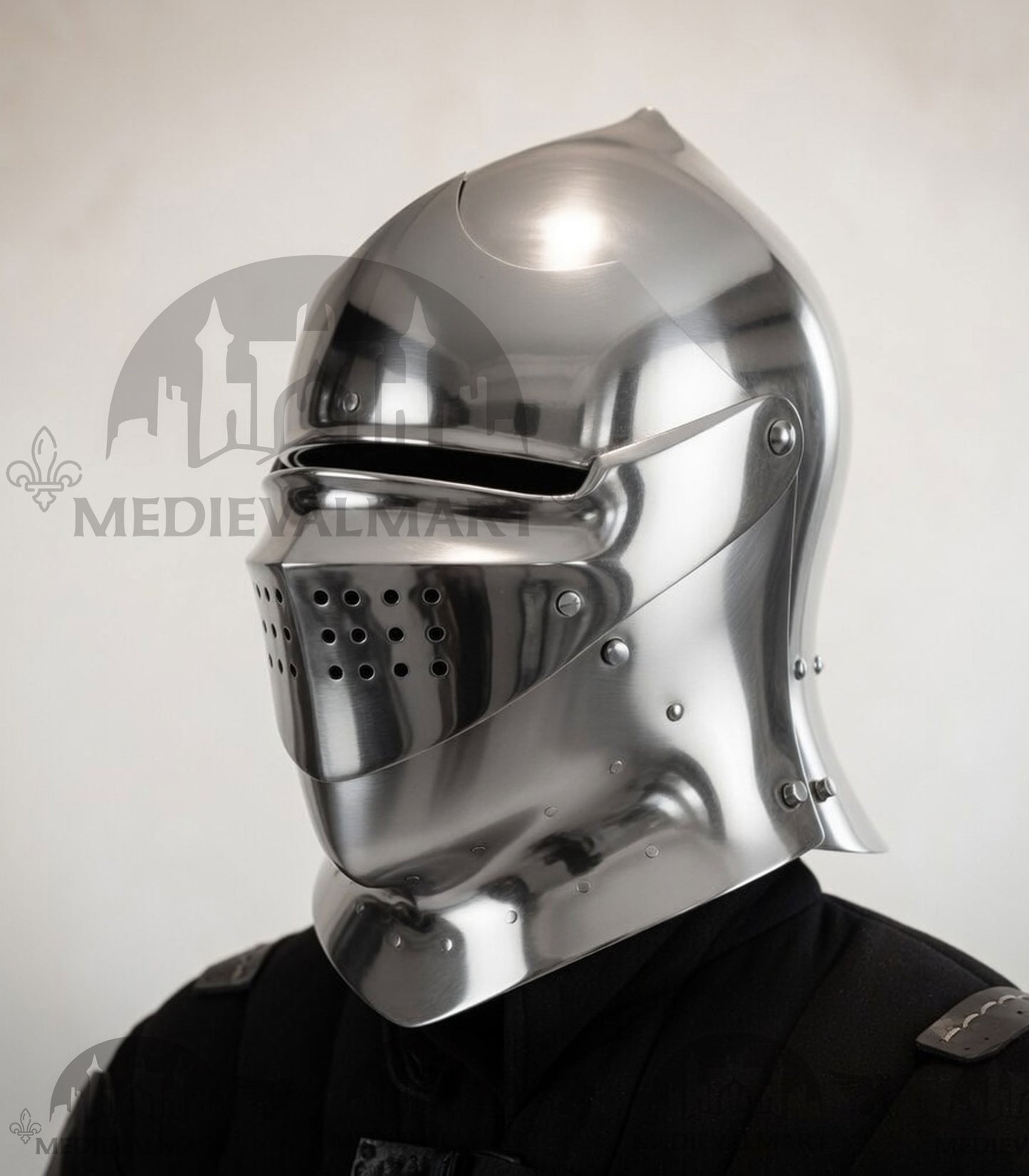 MEDIEVALMART Gothic Armet Helmet – Medieval Full Face Steel Helmet for LARP & Reenactment