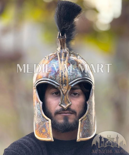 MEDIEVALMART "Achilles" Authentic Forged Finish Trojan Warrior Helmet W/H Free Stand | Troy Props