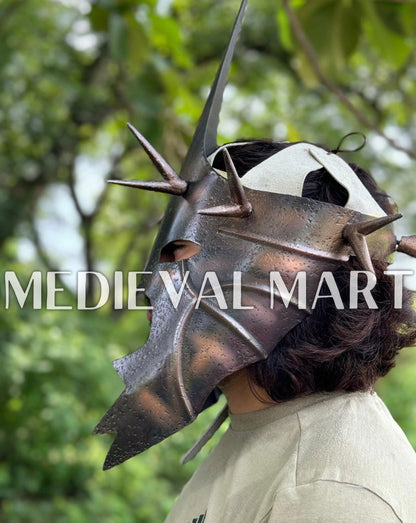 MEDIEVALMART Antique Black Finish Nazgul Helmet W/H Free Stand | LOTR Props