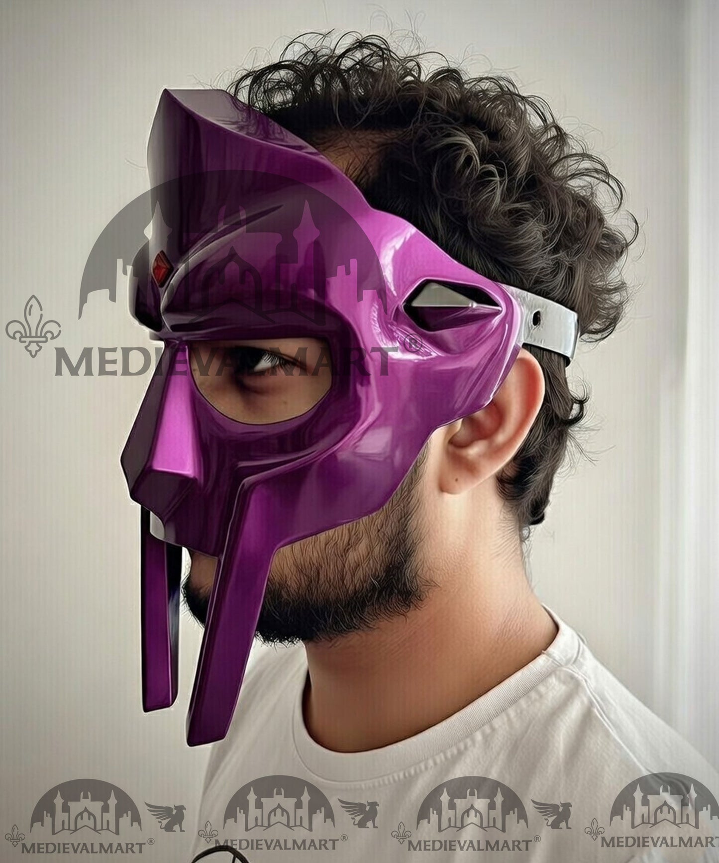 MEDIEVALMART PREMIUM MF DOOM Mask Mad Villain Purple Finish Steel Face Armor