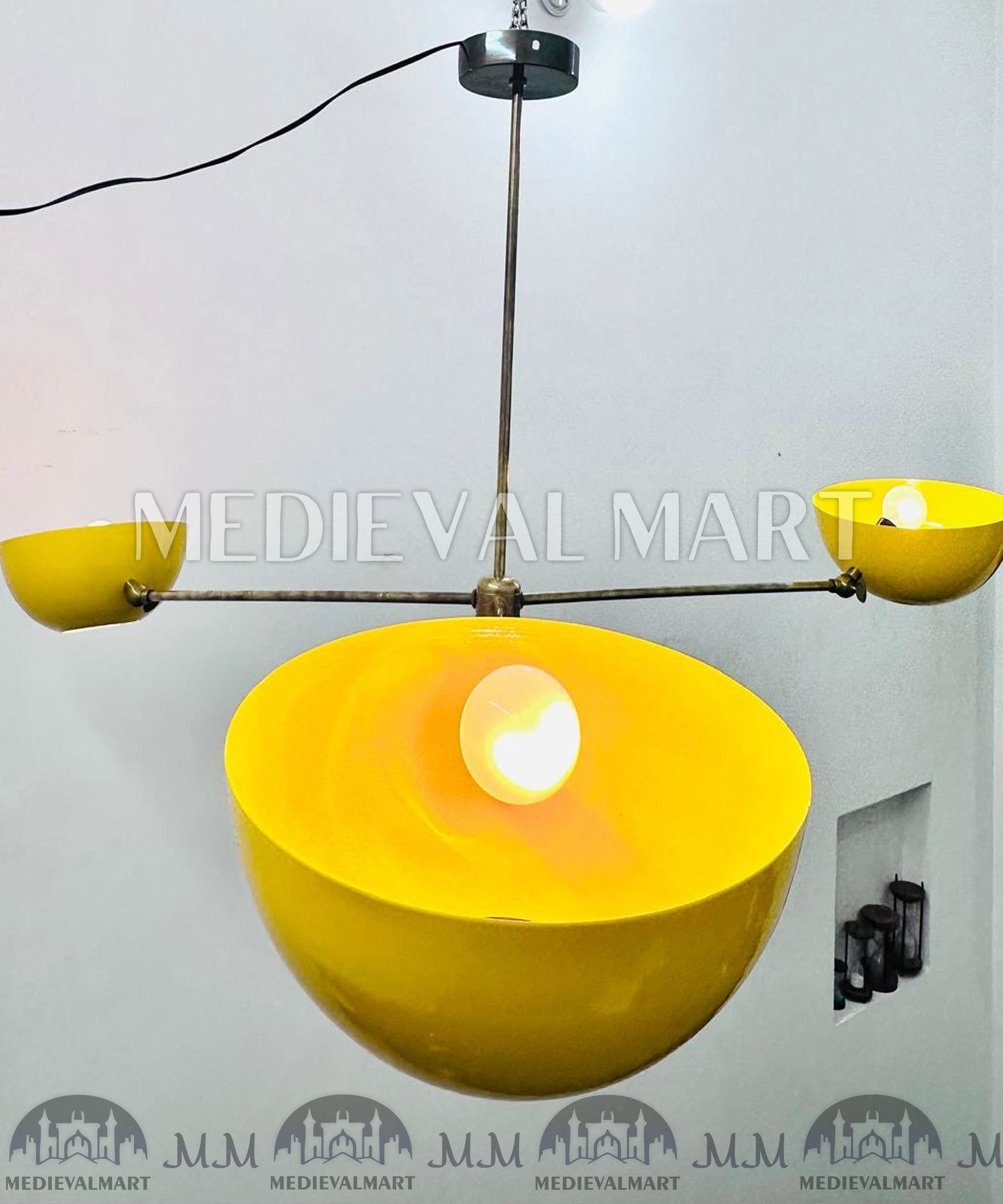 MEDIEVALMART Yellow Stilnova Sputnik Chandelier: Mid Century Modern Ceiling Ligh