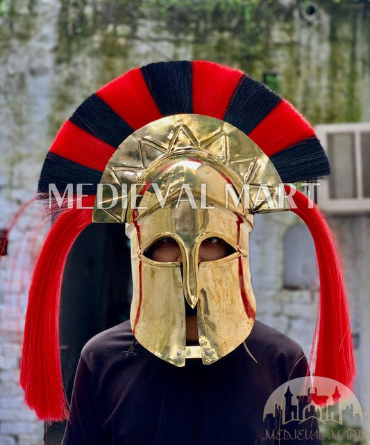 MEDIEVALMART "7th Cen BCE" Greek Corinthian Gold Finish Full Size Royal Helmet W/H Plume or Free Stand | Greek Props