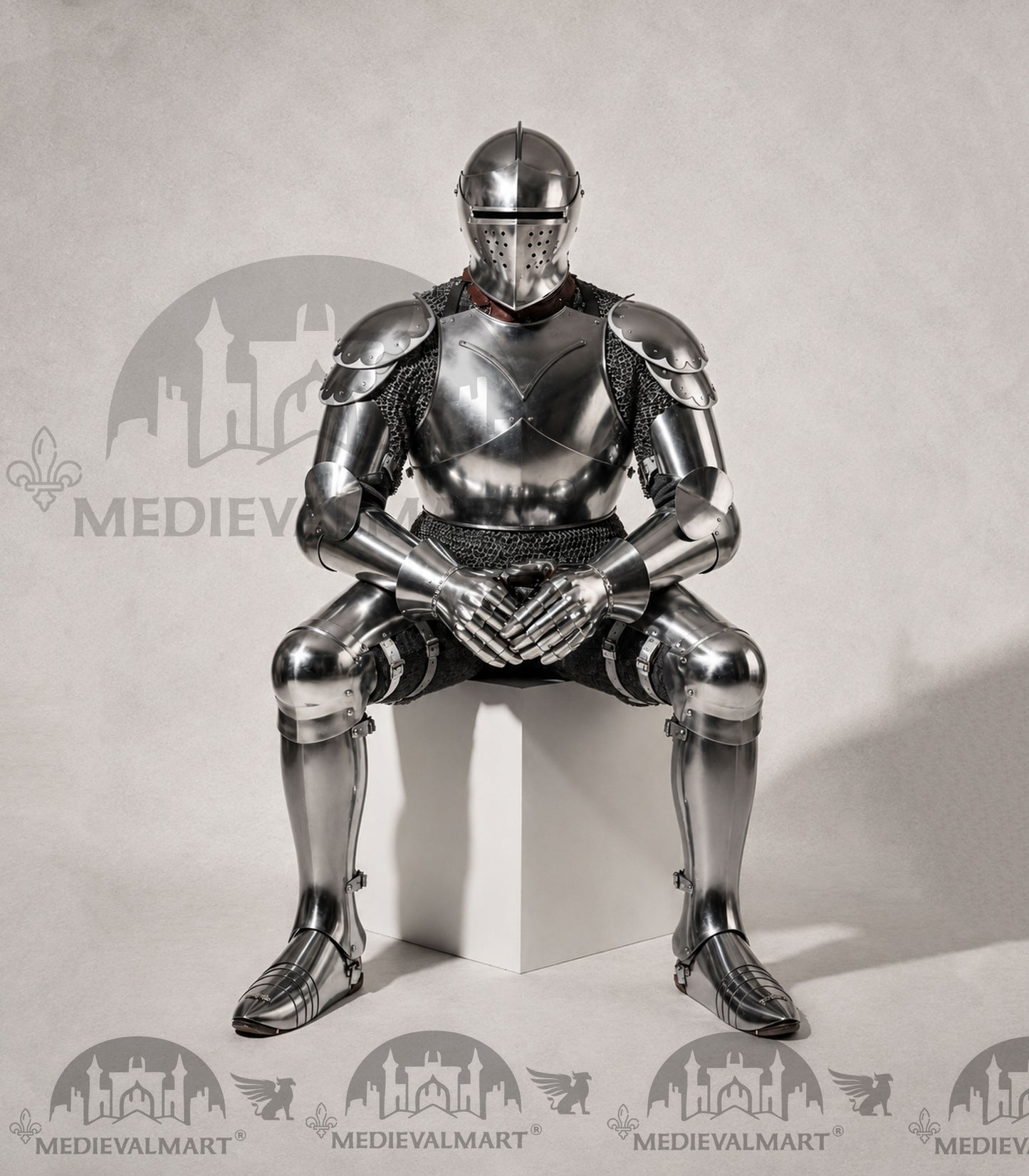MEDIEVALMART Armure complète de combat authentique du XIVe siècle avec épée et cotte de mailles intérieure